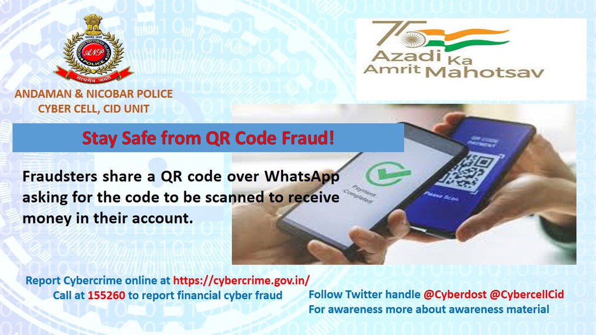 CyberCell_ANP's tweet image. Stay safe from #qrcodefraud
#AzadiKaAmritMahotsav 

@AndamanPolice