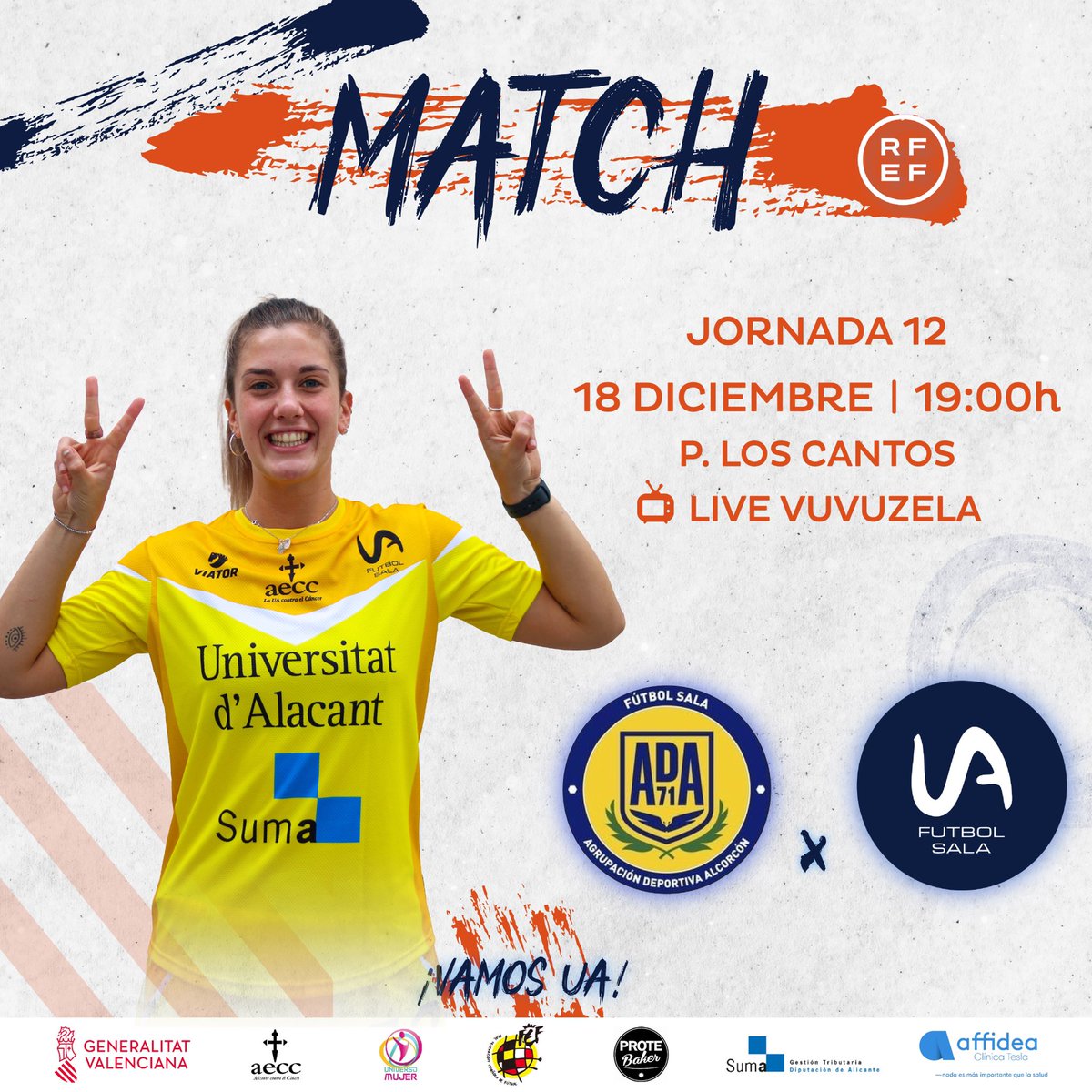 El último del año 🤞🏻🔥

🗓 Sábado 18 de diciembre 
⚽️ <a href="/ADAlcorconFSF/">A.D. Alcorcón F.S.F.</a> vs <a href="/UAfutsafemenino/">UA Futbol sala</a> 
⏰19:00 horas
🏟 P. Los Cantos 
📺 <a href="/live_vuvuzela/">SinopsisVuvuzela</a> 

¡VAMOS UA! 💪🏻🧡