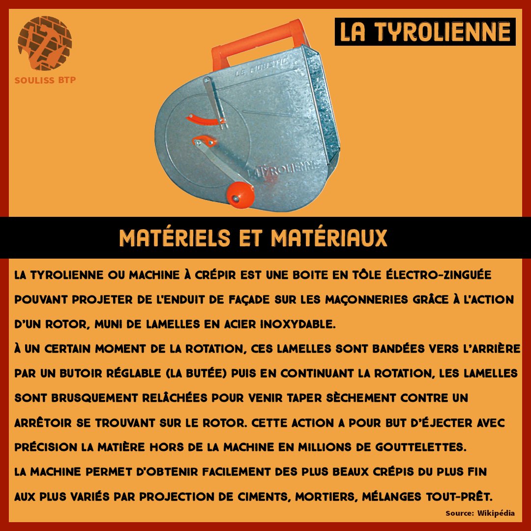 SoulissBtp's tweet photo. 🛠⚒ Matériels et matériaux du BTP 
La "TYROLIENNE" ou machine à crépir est une boite en tôle électro-zinguée pouvant projeter de l'enduit de façade sur les maçonneries grâce à l'action d’un rotor, muni de lamelles en acier inoxydable.
#soulissbtp #Guinee #construction https://t.co/4C3PFXu4JG