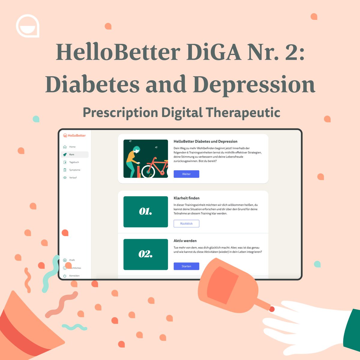 HelloBetter Diabetes and Depression, the first online therapy course for the treatment of depressive symptoms in people with type 1 and 2 diabetes, is officially approved by the Federal Institute for Drugs and Medical Devices as a #DiGA. hellobetter.de/en/press/press…
#diabetes #DTx