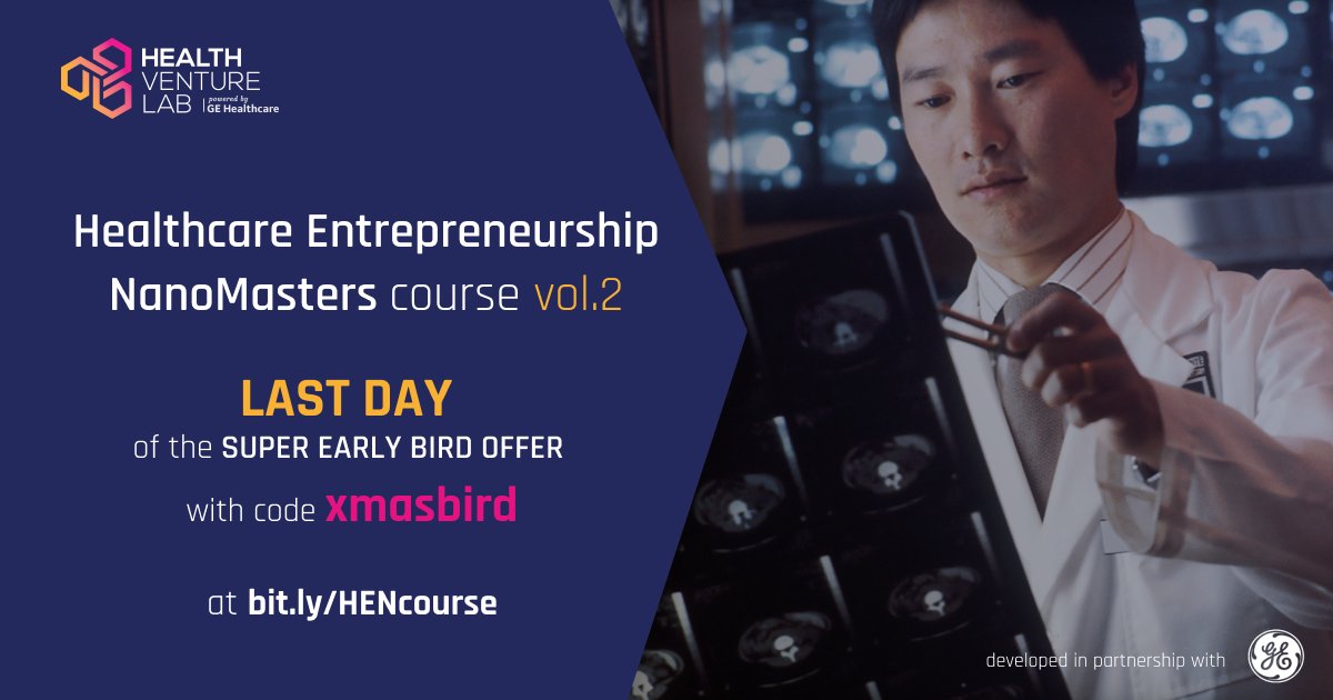 It's happening!🔊 ONE DAY LEFT to save yourself a spot with the biggest discount for the 2nd batch of Healthcare Entrepreneurship NanoMasters course! #HENcourse #GEhealthcare 🚀 DON'T MISS OUT ON THE BIGGEST DISCOUNT OF THE YEAR: bitly.com/HENcourse