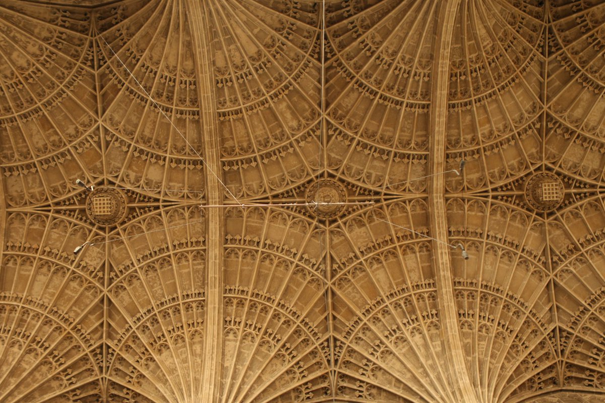 This rig of 4 microphones is is used to record an integral part of Carols at Kings: the Choir. 
Can you see it against the fan vault roof?