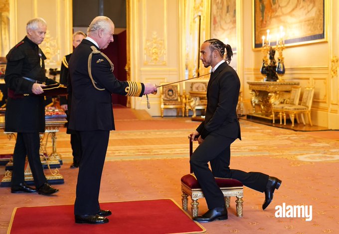 Sir Lewis Hamilton is made a Knight Bachelor by the Prince of Wales at Windsor Castle. 