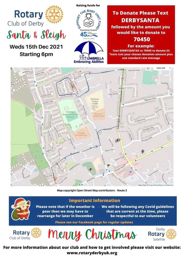 Great weather this evening. This is our Santa's route, around Mickleover Primary school. Also don't forget you can arrange a personalised letter or video from Santa 🎅. Go to derbysanta.co.uk
