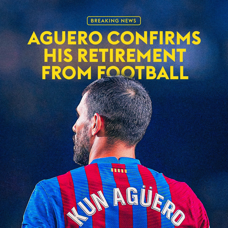 SkySportsNews's tweet photo. BREAKING NEWS: Sergio Aguero has announced his retirement from football at 33.