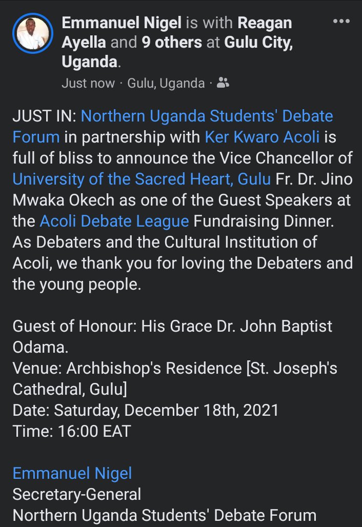 <a href="/AcoliDebate/">Acoli Debate League</a> Fundraising Dinner