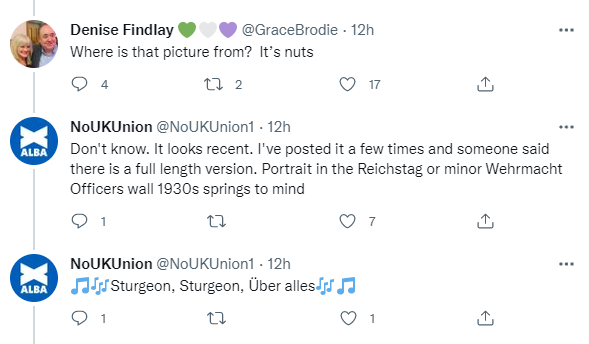 indy_swim's tweet photo. The Alba lot really have lost it, now they are attempting to compare a picture of Nicola Sturgeon to Nazi propaganda. No wonder the Yes movement hates Alba. Toxic nutters. #AlbaFail 🤪 https://t.co/Bz3uJ7sySJ