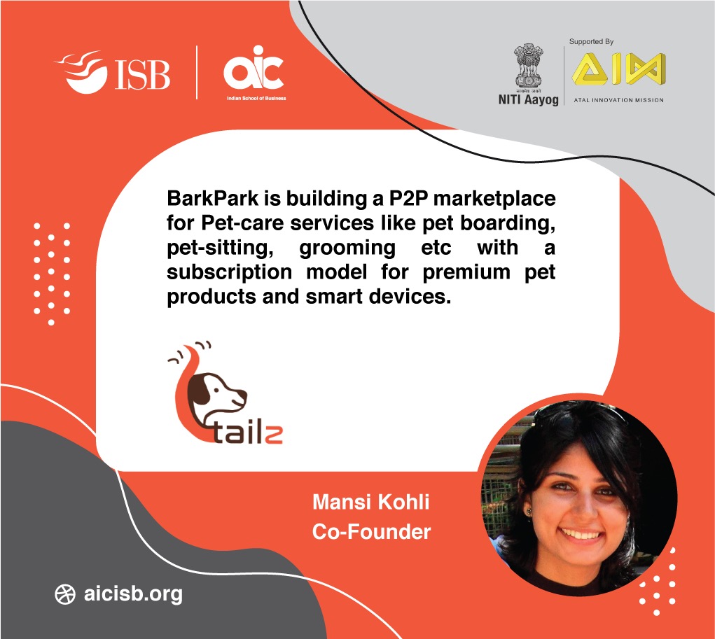AIC at Indian School of Business (@aicisb) on Twitter photo We are happy to introduce our incubated startup, BarkPark.
BarkPark is building a P2P marketplace for Pet-care services like pet boarding, pet-sitting, grooming etc. with a subscription model for premium pet products & smart devices
<a href="/AIMtoInnovate/">Atal Innovation Mission Official</a> <a href="/ISBedu/">Indian School of Business (ISB)</a> <a href="/ISB_DLabs/">DLabs</a> <a href="/MansiKohli20/">Mansi Kohli</a> We are happy to introduce our incubated startup, BarkPark.
BarkPark is building a P2P marketplace for Pet-care services like pet boarding, pet-sitting, grooming etc. with a subscription model for premium pet products & smart devices
<a href="/AIMtoInnovate/">Atal Innovation Mission Official</a> <a href="/ISBedu/">Indian School of Business (ISB)</a> <a href="/ISB_DLabs/">DLabs</a> <a href="/MansiKohli20/">Mansi Kohli</a>