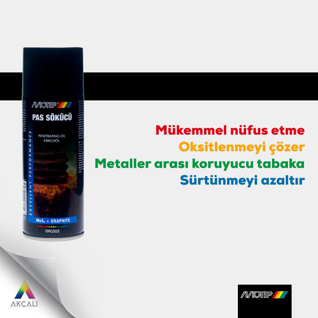 AkcaliSprey's tweet photo. Motip Pas Sökücü Sprey, hızlı etki eder, etkilidir ve üstün kayganlığa sahiptir. Motip Pas Sökücü, metal, kauçuk ve daha birçok plastiğe zarar vermez. Mükemmel nüfuz eder, grafit ve yağı içerir, nem itici özelliğine sahiptir. 🦾 https://t.co/dDkqIxVip4