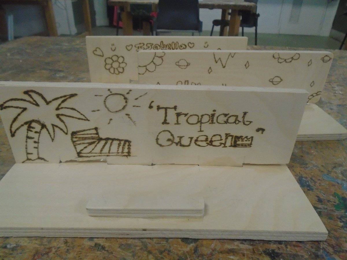 Year 7s are taking home their carefully crafted tablet holders.  Learning about different types of wood, different joints and tools while having fun.  Great work.