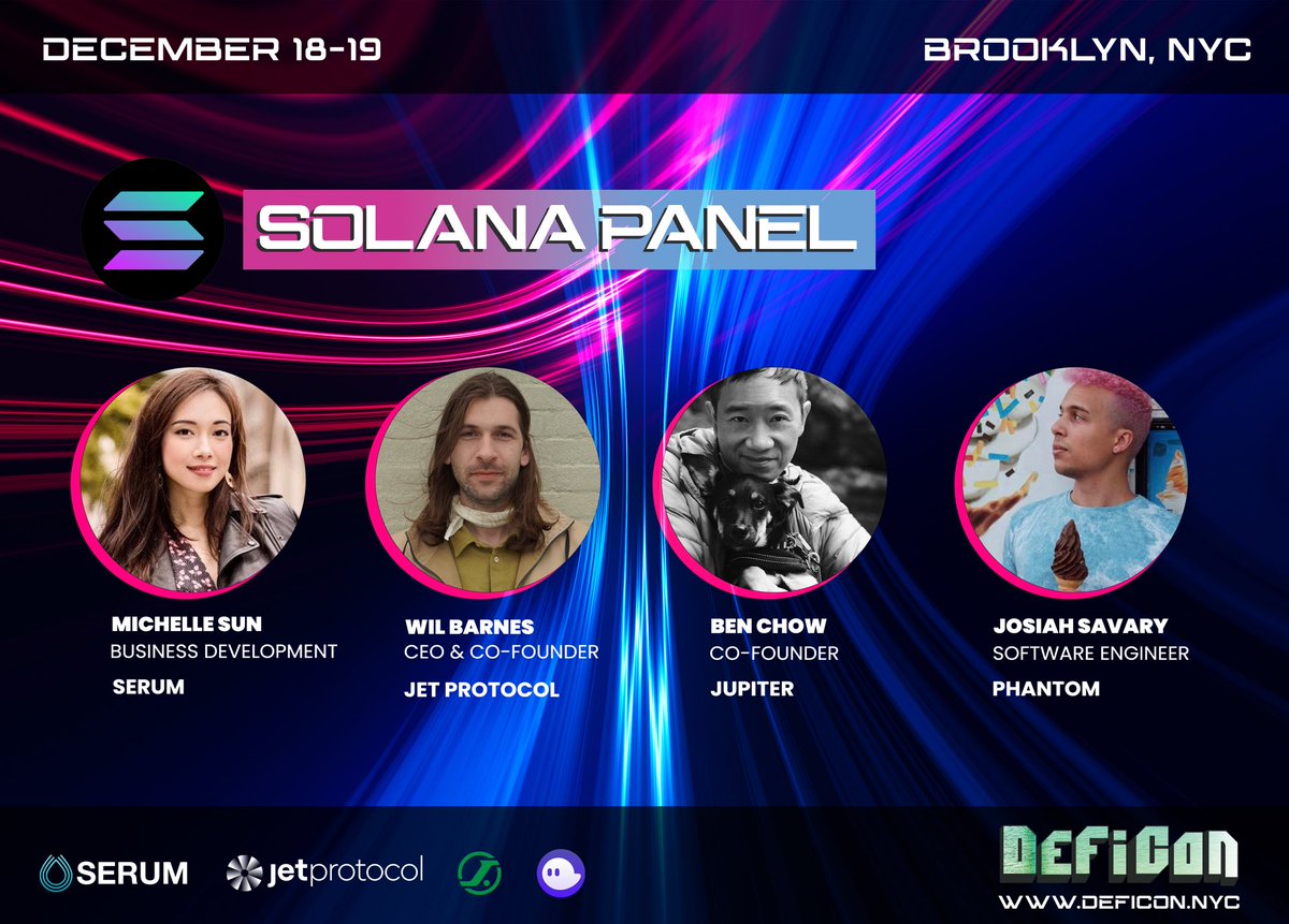 DeFi_Conference's tweet photo. The Solana ecosystem to be well represented at DeFiCon with an exciting panel featuring @projectserum @jetprotocol @phantom @jupiterexchange! 

Looking forward to it! https://t.co/uA9ErahJ9W 💫 https://t.co/18XVf8diB6