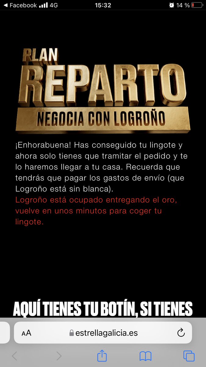 jl_cano85's tweet photo. @estrellagalicia Yo tengo mi código desde hace un buen rato y la web siempre me da el mismo fallo, de esta página no paso 😤😤😤 @estrellagalicia https://t.co/i4cfquRYn3