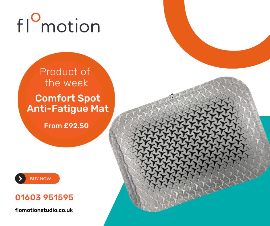 FlomotionStudio's tweet photo. The Comfort Spot Anti-Fatigue Mat provides cushioning and foot support when working at a height adjustable desk. What you are standing on as part of your working day can really impact your posture and comfort. https://t.co/qGxFS6MJCT
#comfortspot #antifatiguemat #flomotion https://t.co/9HSKewx3Tz