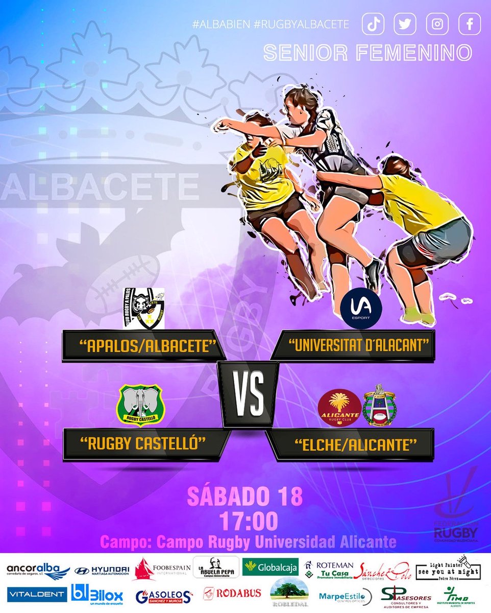 ¡ÚLTIMA JORNADA DEL AÑO!
🏉 vs <a href="/rugbyua/">UA Rugbi</a> <a href="/ElcheCRU/">Elche C. Rugby Unión</a> / <a href="/alicanterugby/">Alicante Rugby Club</a> <a href="/RugbyCastellon/">C.R. CASTELLÓN</a> 
🕒 Sábado 18 a las 17:00
🏟 Pistas de atletismo Universidad de Alicante