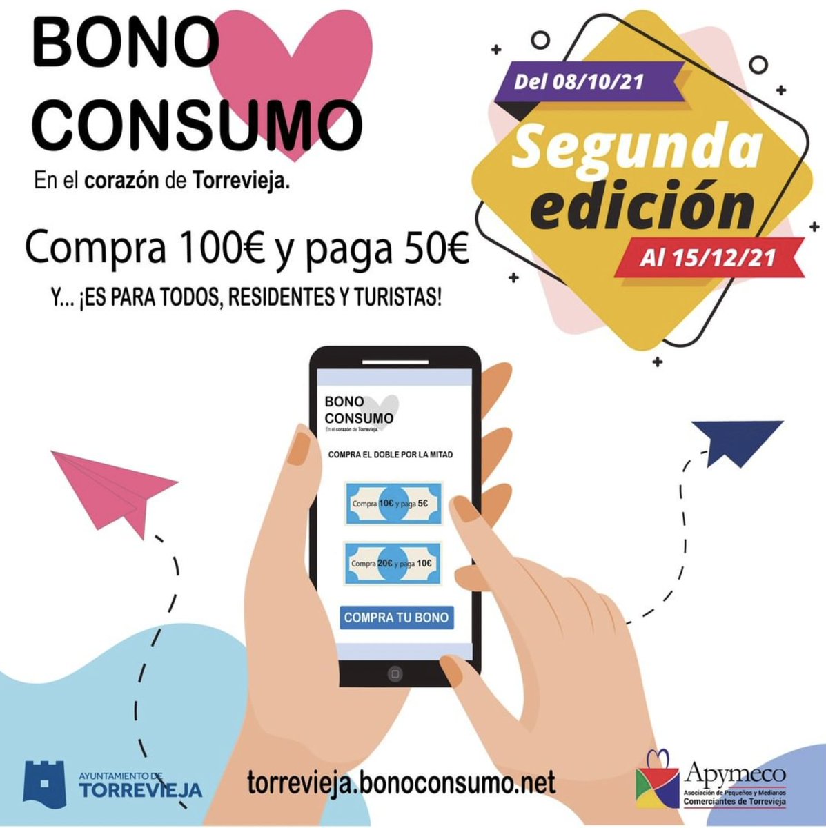 TorreviejaAyto's tweet photo. 👉Hoy, 15 de diciembre, es el ÚLTIMO DÍA❗️para canjear el 🎟Bono Consumo adquirido en la 2º edición que comenzó ➡️ el 08 de octubre 

 ¡Aprovecha que llegan las Navidades!🎄

#comerciolocal #reactivando #bonoconsumo #éxito #navidades #compras https://t.co/EOlkEmZ5P2
