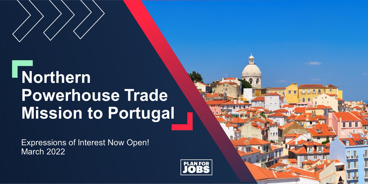 Based in the #NorthernPowerhouse? 

Join the trade mission to #Portugal for businesses in the #SmartCities, #Technology, #Energy &amp; #Renewables sectors.

Develop valuable trade and collaboration links within this market!

Register your interest here: 👉 bit.ly/3pT0R7E