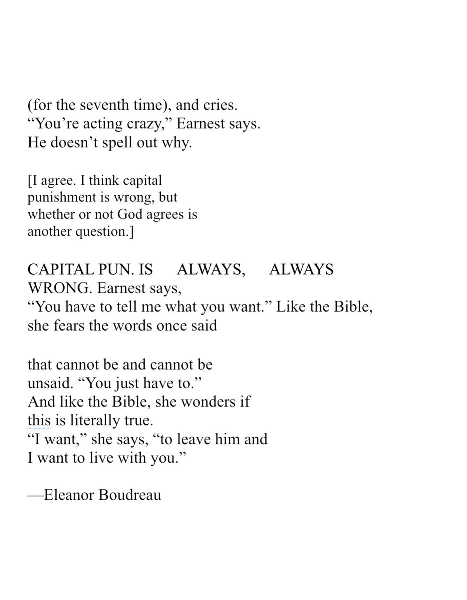 simeonberry's tweet photo. “like the Bible, she wonders if / this is literally true. / ‘I want,’ she says, ‘to leave him and / I want to live with you.’” —@EleanorBoudreau, “The Ballad of Eleanor and Earnest” @PittPoetry https://t.co/UlKF55nAau https://t.co/www4s6RTvX