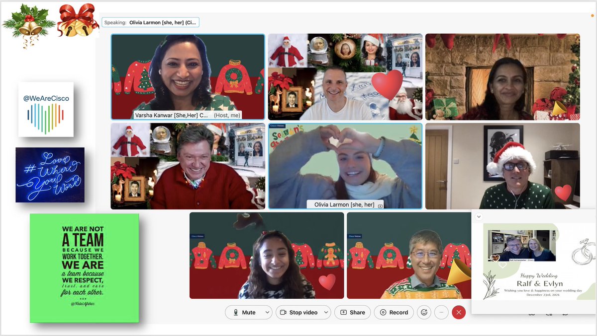 VarshaKanwar's tweet photo. It sure feels like Christmas ๐๐๐ catching up with this #DreamTeam over fun, laughter, secret Santa ๐คถ๐ผ , music, life milestones + 2021 reflections filled PXIM Team Holiday #LifeOnWebex party ๐. #WeAreCisco #InsightsAndInnovation #LoveWhereYouWork #holidayparty https://t.co/8G9jmEjshq