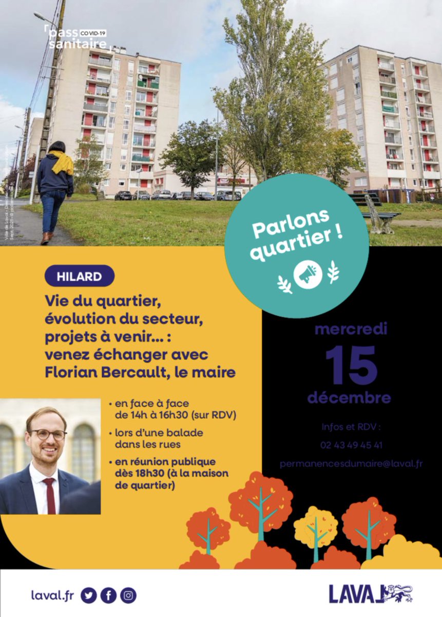[PARLONS QUARTIER] Aujourd’hui, le maire de #laval @FBercault sera au quartier d’Hilard. N’hésitez pas à venir à sa rencontre.