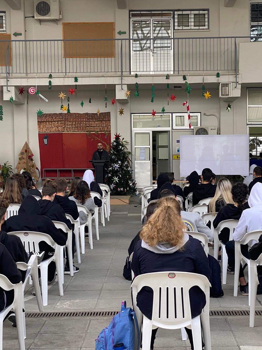 CyScEng's tweet photo. CySE (back) in action! CySE representatives (George Christou and Anna Stylianou) visited and presented at the Gymnasium of Neapolis on the 13th of Dec. about careers in the STEM fields. Thank you to the counselor for inviting us! #CySE promoting #STEM #Cyprus https://t.co/z1KWKeqPki