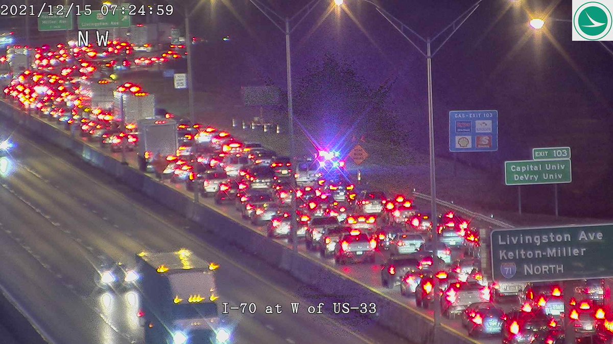 AndreaKDVR's tweet photo. Major congestion on 70 WB from US 33 to I-71. The 70 WB ramp to 71 NB is still CLOSED. 

WB traffic get off at 270 or SR 104. I-670, Main St or Broad St would also be good alternatives #yourdrive @nbc4i https://t.co/1G3kKxvtZH