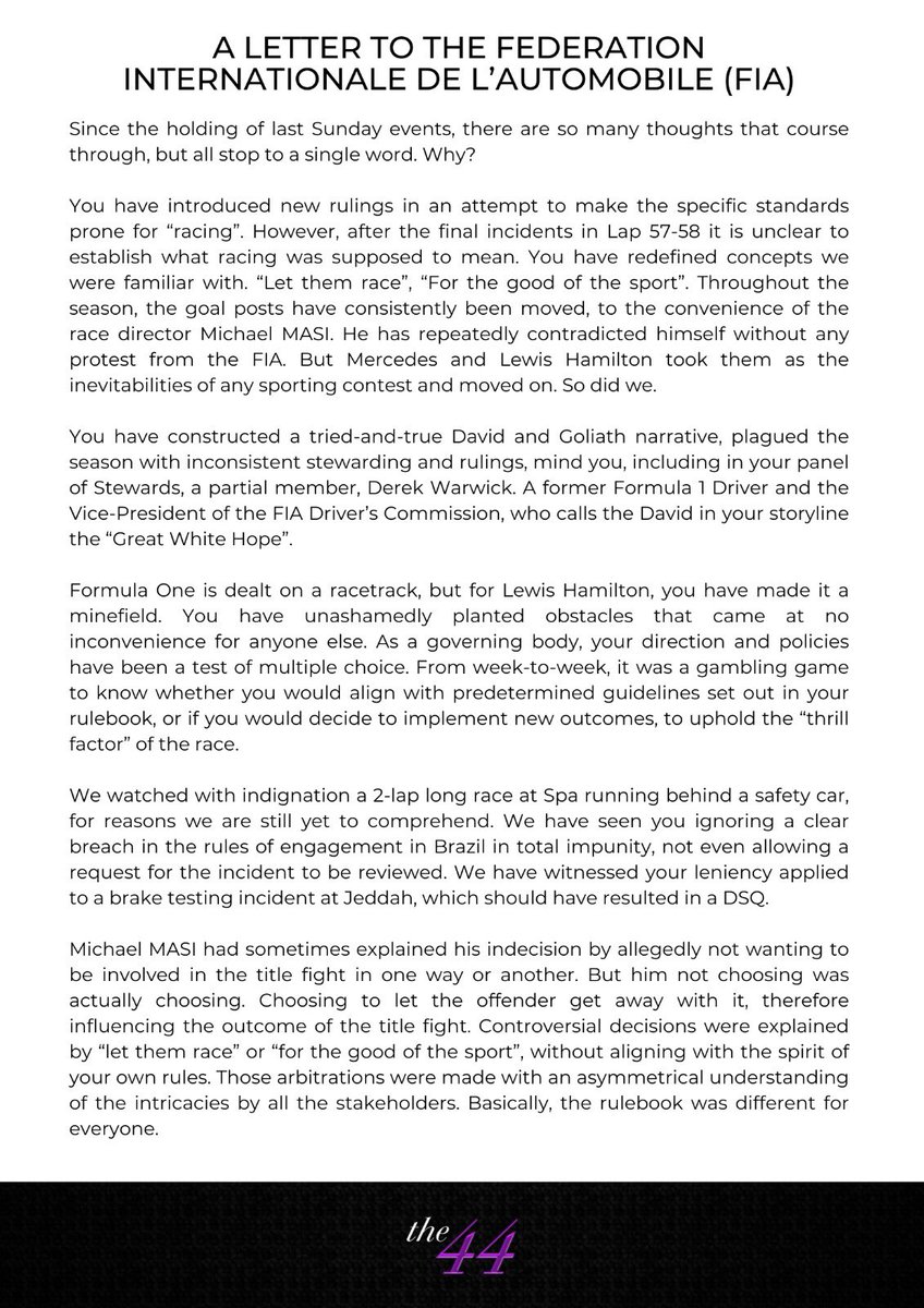 _the44's tweet image. The 12th of December an @fia official singlehandedly decided to steal from Lewis Hamilton an earned 8th c’ship by overriding @f1 sporting code. Answers are needed as in how will they restore Lewis Hamilton in his rights!

#IStandWithLewisHamilton
#JusticeForLewis
#F1xed #MasiOUT