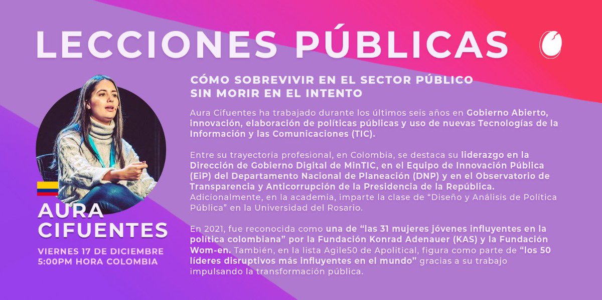 ¿Tardeamos este viernes con un 🍷? 

Mil gracias <a href="/LeccionesP/">Lecciones Públicas</a> por la invitación. Estaré compartiendo reflexiones, aprendizajes y consejos que jamás había compartido en otro espacio sobre mi experiencia en el sector público. 

Nos vemos 5PM aquí: youtu.be/yhPnr4NfpgA