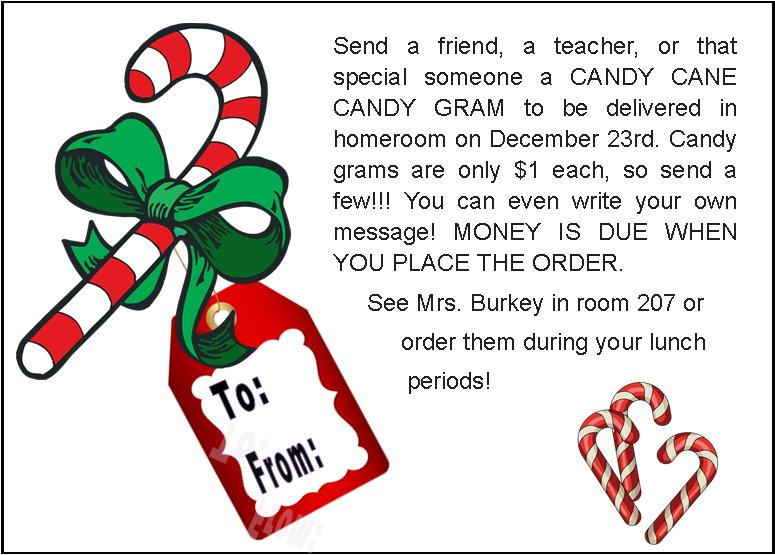 ElyriaHigh's tweet photo. Hey EHS: Send a friend, a teacher, or that special someone a CANDY CANE CANDY GRAM to be delivered in homeroom on December 23rd. Candy grams are only $1 each, order them during  your lunch period! You can even write your own message! MONEY IS DUE WHEN YOU PLACE THE ORDER. https://t.co/krSVo3c6kx