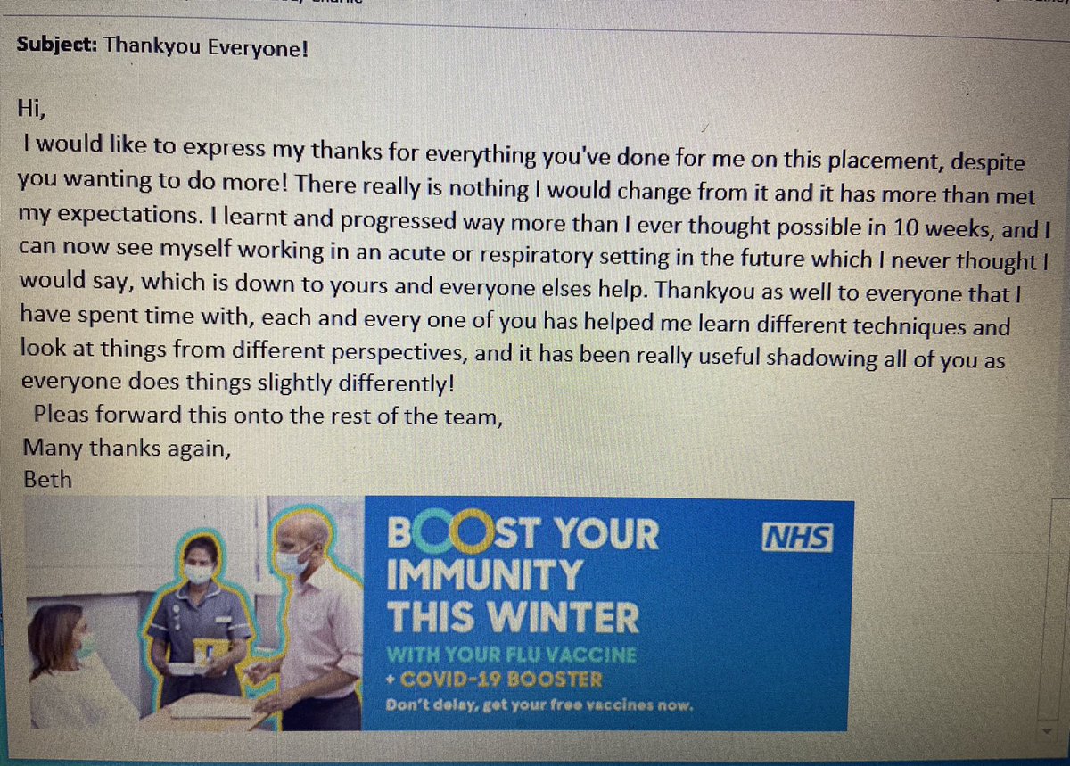 PhysioWvt's tweet photo. Receiving this feedback from our recent @uworcphysio acute placement student means so much to us as a team! Despite us wanting to do more we still managed to give a good placement and this appreciation makes it all worth it πππ Well done team! #respisbest https://t.co/ag5FWizyEm