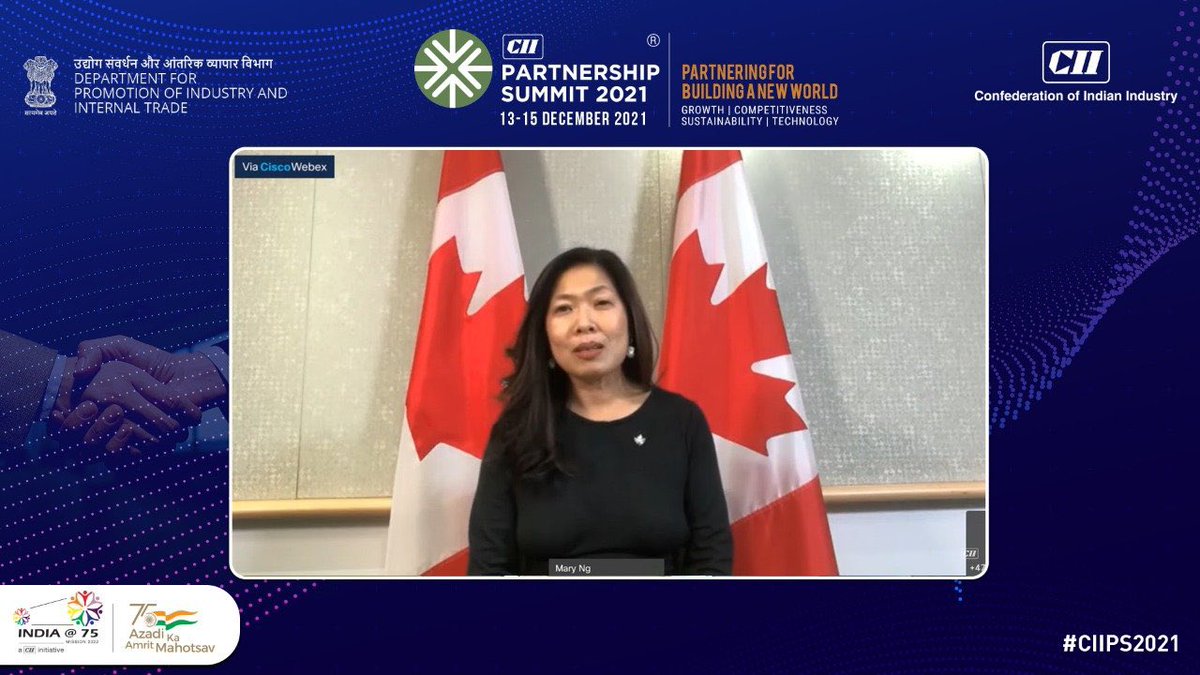 CanadainIndia's tweet photo. Minister of Intl Trade, Export, Small Biz &amp; Economic Dev 🇨🇦 @mary_ng and Minister of Commerce &amp; Industry, Consumer Affairs &amp; Food, Public Distribution, Textiles 🇮🇳 @PiyushGoyal, spoke about sustainability &amp; growth of trade &amp; technology at the launch of #CIIPartnershipSummit 2021. https://t.co/mJKhSXYgkW