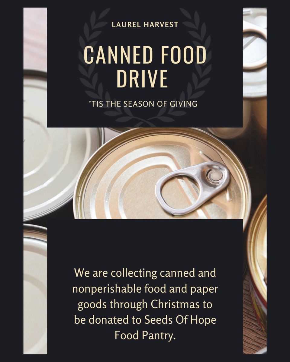 ‘TIS THE SEASON OF GIVING. 

We are collecting canned and nonperishable food and paper goods through Christmas to be donated to Seeds Of Hope Food Pantry.

Patients will get one loyalty point per item up to 5 points.

🎁🎁🎁