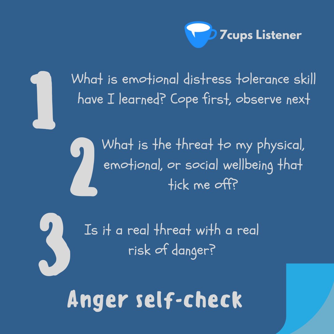 TLightship's tweet photo. Before you burst into anger, doing this self-check may help on managing emotions. It takes practice to do so, though. 

For more support visit https://t.co/6eod3voWcw 

#anger #angermanagement #EmotionalIntelligence #stressmanagement #Mentalhealth #selfhelp #health #community https://t.co/VkkLJYhLoV