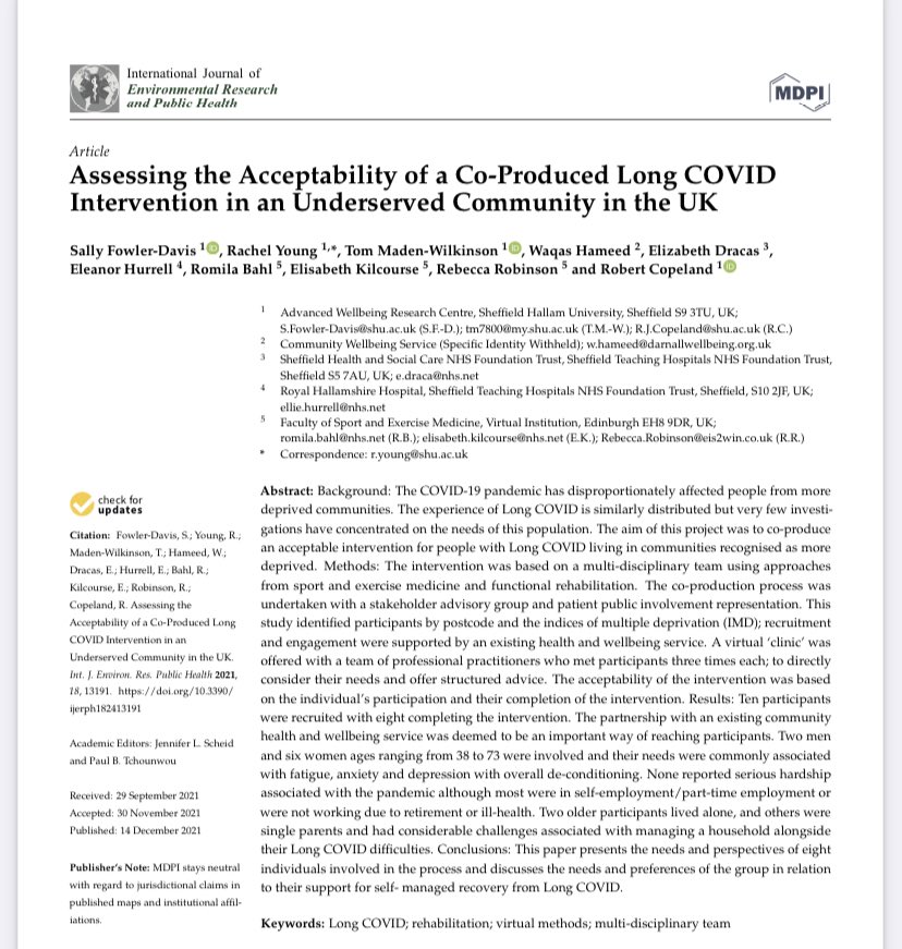 rjprobinson's tweet photo. One of the best pieces of teamwork to come through Covid. Great to be a part of this team and #LongCOVID project, looking at inequalities and opportunities for recovery @SHU_AWRC 👩🏻‍⚕️ 🦠 🧬 🤸🏿‍♂️
https://t.co/AA7xr3pRkl https://t.co/6aiAslmEAJ