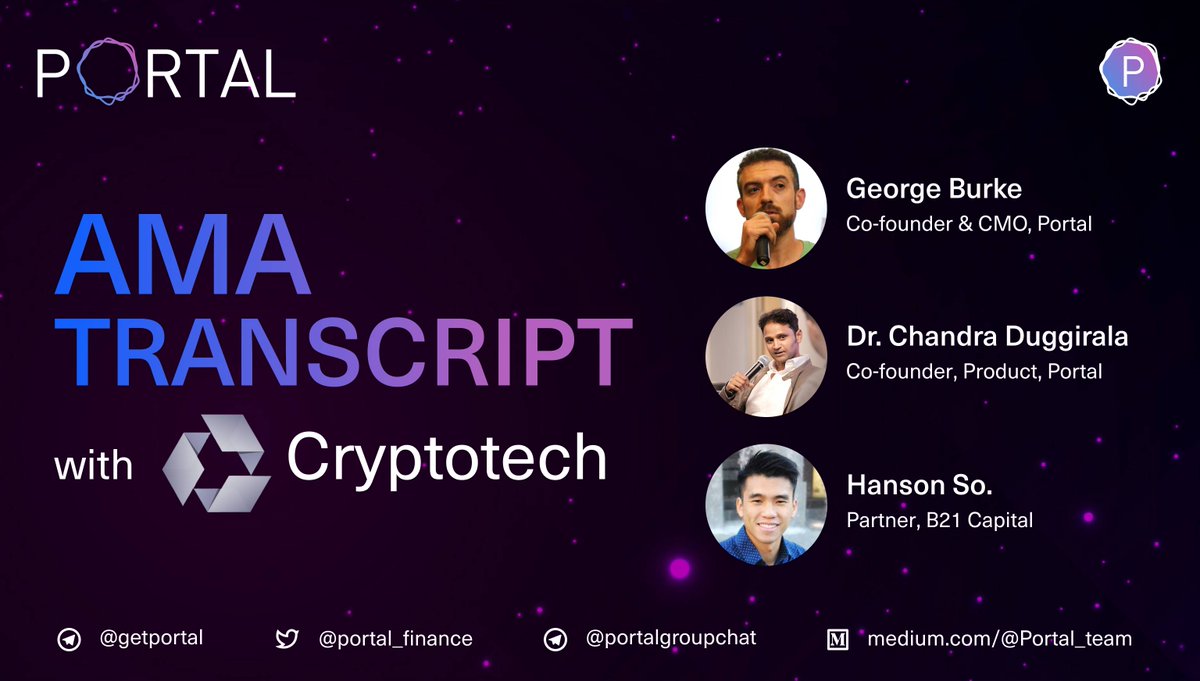 PortaltoBitcoin's tweet photo. #AMA Recap 

Missed the recent AMA session of #Portal with Cryptotech Community? 

🎙️George Burke, Co-Founder &amp; CMO of Portal DeFi, partook in an exciting and insightful AMA session with the Cryptotech Community!

Find the AMA Recap here: https://t.co/sYbxp1t7aK https://t.co/xizUSz4Vko