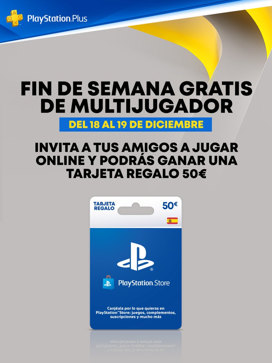 Disfruta este finde del multijugador online gratis🎉Lo celebramos SORTEANDO 1 código de 50€ para #PSStore. 
✅Síguenos y haz RT
🎮Twittea con #PSPlusOpenWeekend el juego que vas a disfrutar y menciona al amigo al que desafiarás online.
¡Ganador el 20/12!👉bit.ly/BLWKPlus