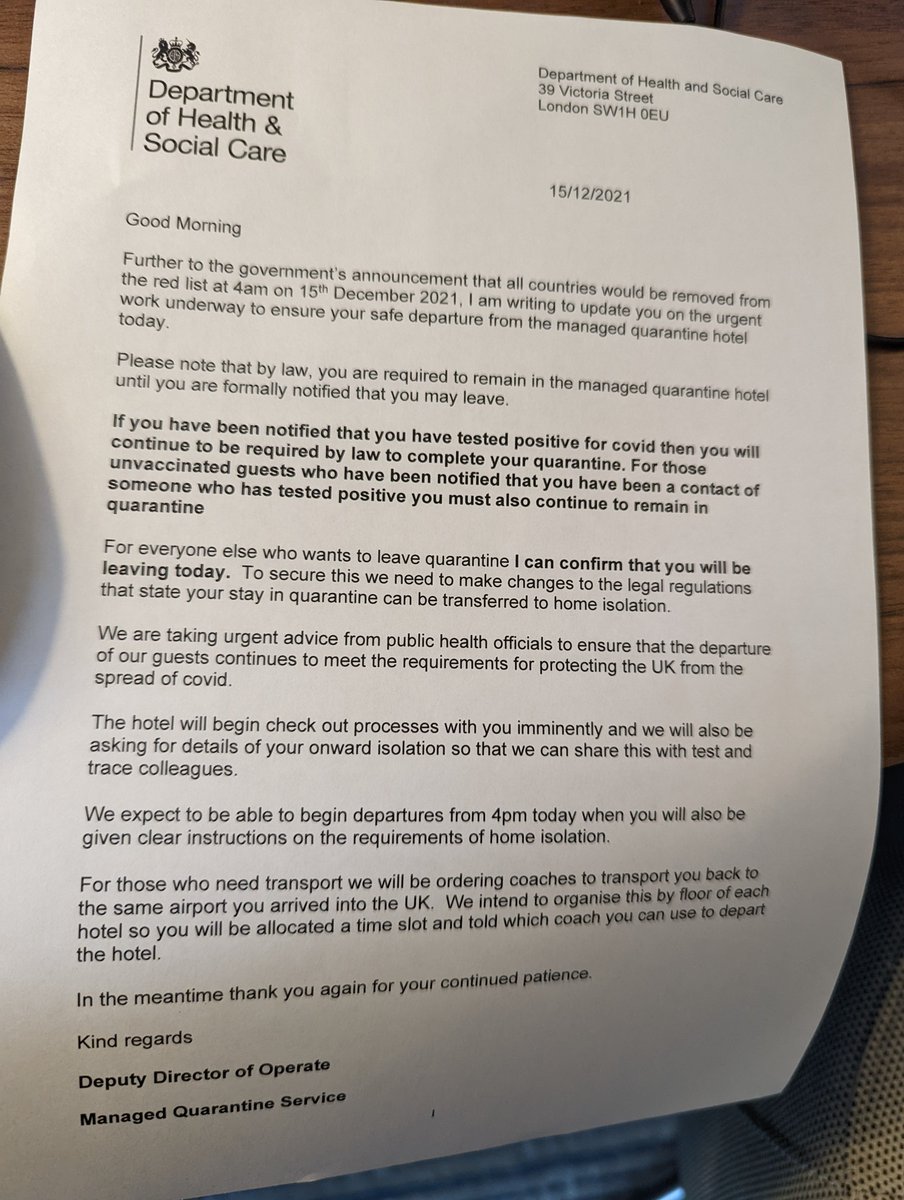 K_pizzle123's tweet photo. Yayy should be out today. This just slid through my door. (Why did the one telling me I have to stay have to be knocked and handed in person at 00.30 zzz!) Hope the rest of you get out. #Hotelquarantine https://t.co/Safx5xWnU1