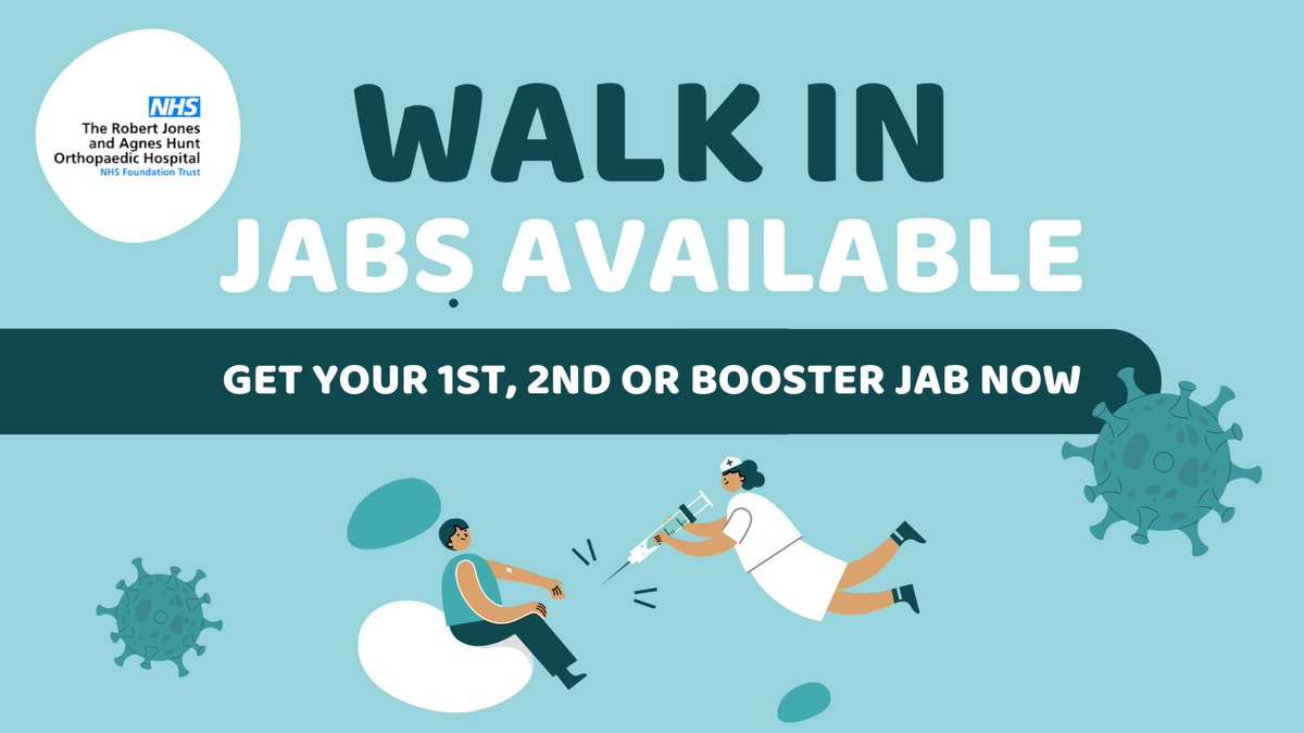 Have you had your covid booster yet?

You can walk-in to the Vaccination Centre at RJAH, from 8am - 8pm seven days a week, for your first or second dose and booster vaccine.

Alternatively, book an appointment here: nhs.uk/conditions/cor…