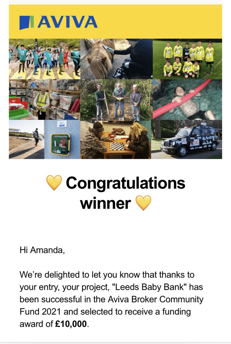 A fabulous result for <a href="/leedsbabybank/">LeedsBabyBank</a> a local charity that we are proud to support @avivauk Broker Community Fund 2021 Winner #avivabrokerscommunityfund
