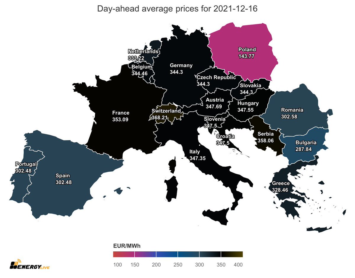 EUROPEAN ENERGY CRISIS: A map is worth a thousand words (and in case a few words are needed: that day-ahead electricity price is a record for Germany and much of the rest of Europe) | #EuropeanEnergyCrisis