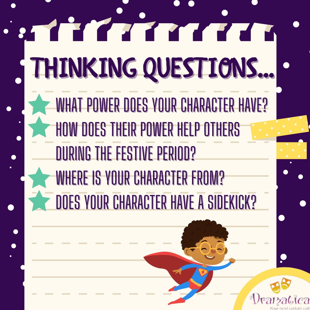 Dramaticaschool's tweet photo. ⛄️10 DAYS TO GO! ❄️

At Dramatica, we have been creating our own exciting characters! Our favourite characters have been SUPERHEROS! 🦸‍♂️

Can you create a festive superhero?
Share your ideas with us! 🦹‍♀️❄️

#theatreschool #festivecountdown #theatreactivities ⭐️ https://t.co/1ltqJsHT7Y