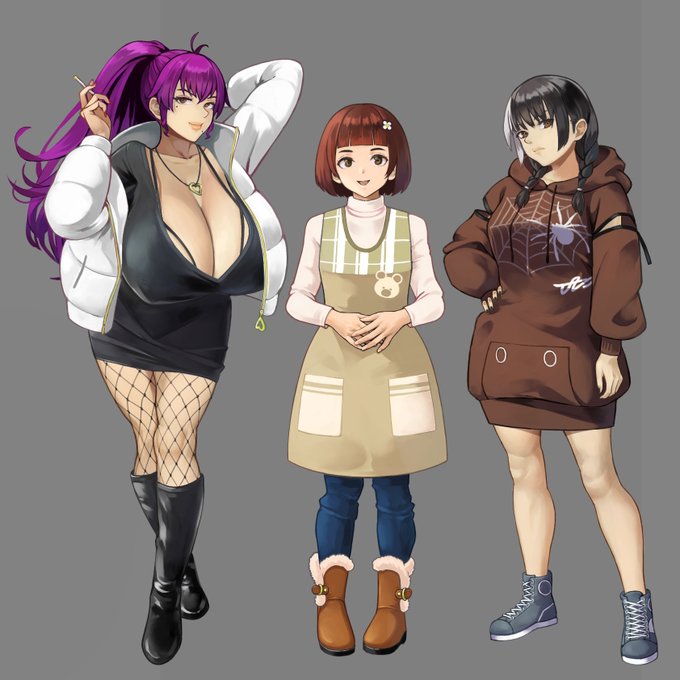 AカップとDカップのキャラを追加。並べると基子ママのデカさが際立っていい感じ 