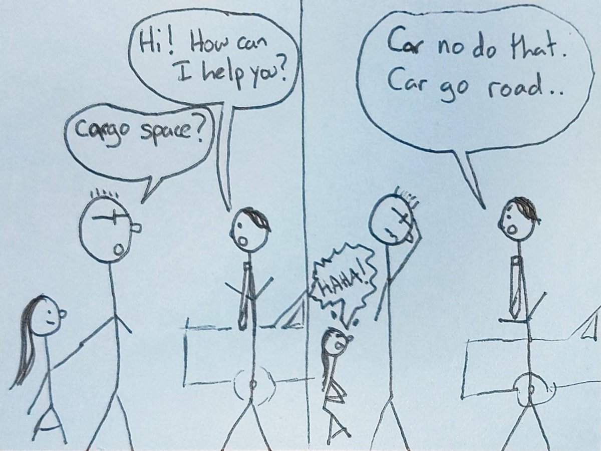 brianwashereart's tweet photo. going to the car dealership is too stressful.  you want lots of space in a vehicle, so you blurt it out and shenanigans ensue. #cartoon #comic #cute #family #fun #funny #lunchbox #english #communication #effective https://t.co/vzNOkUyA3l