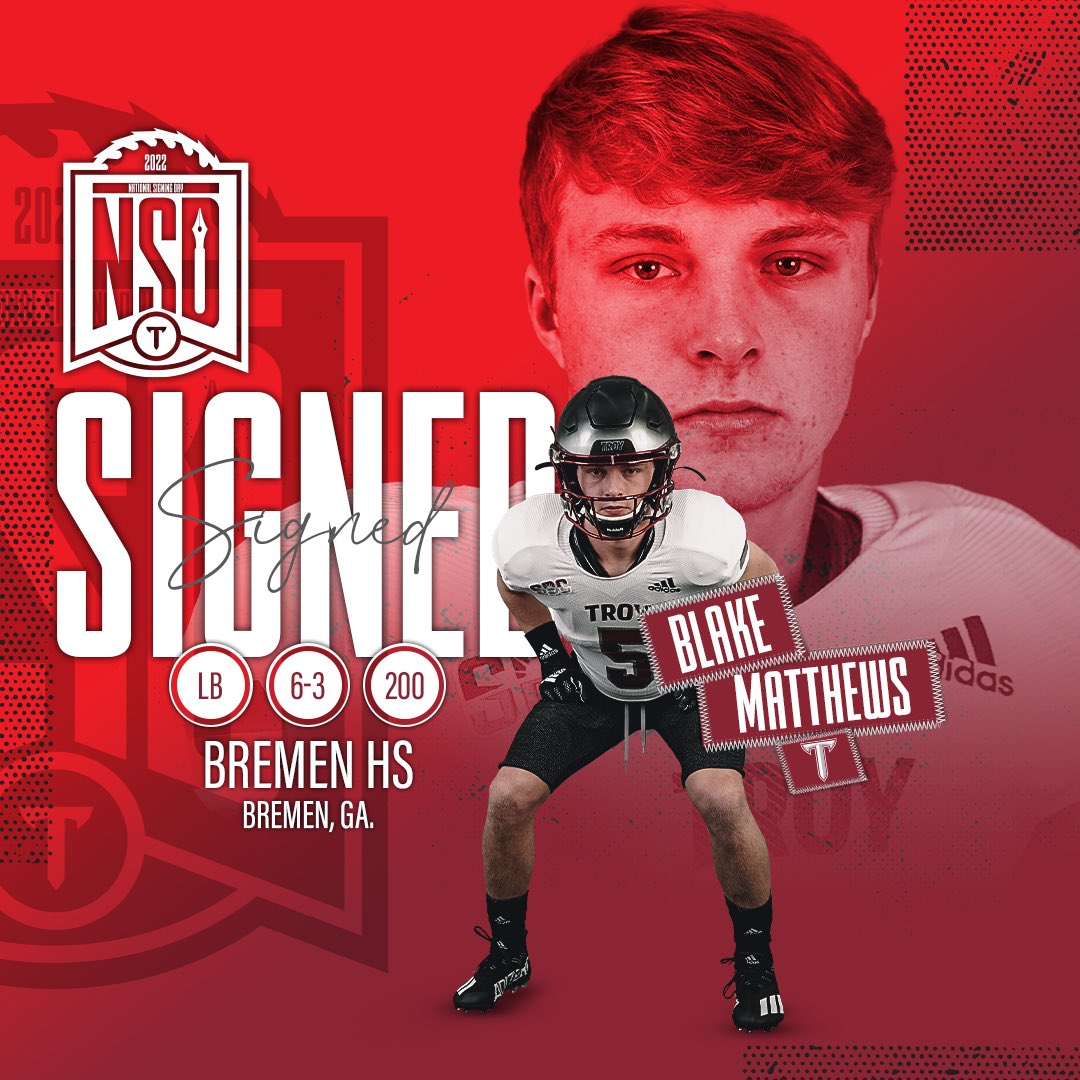 TroyTrojansFB's tweet photo. Troy U 🤝 Linebacker U

Welcome to the Family, Blake Matthews!

#TroyNSD22 | #OneTROY ⚔️🏈 https://t.co/yskKecpL7l