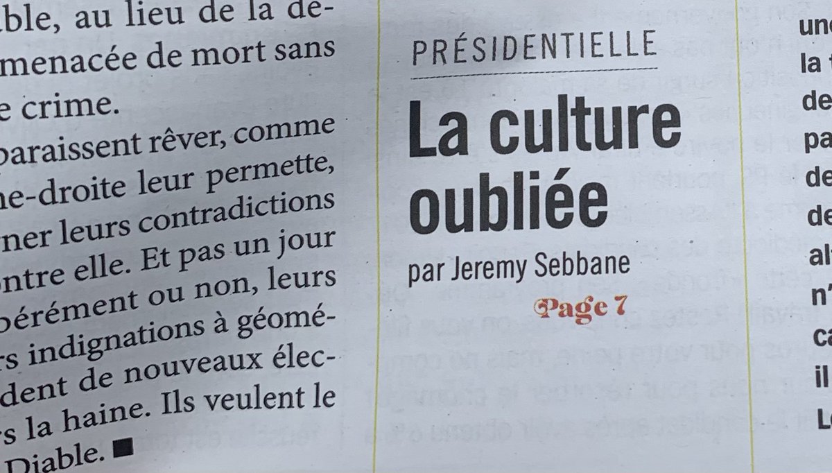 JeremySebbane's tweet photo. “Tous les politiques se réclament de De Gaulle mais personne ne semble avoir envie de se prendre pour Malraux”. 
Retrouvez dans l’excellente revue @franctireurmag “La culture, c’est tout com”, mon plaidoyer pour remettre la culture au centre des préoccupations politiques! https://t.co/JKhnusMXcX