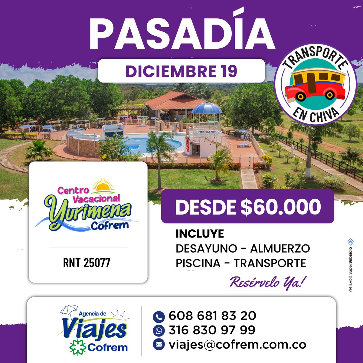 CajaCofrem's tweet photo. ¡Pasadía desde $60.000! 😲
No se pierda esta gran oportunidad de disfrutar y relajarse en #Yurimena🌿 Transporte en chiva ida y regreso, desayuno, almuerzo, piscina, zona de juegos y uso de las zonas comunes incluidos🤩
Domingo 19 de diciembre de 2021
Reservas 📲 316 830 97 99 https://t.co/B8410JpZ8T