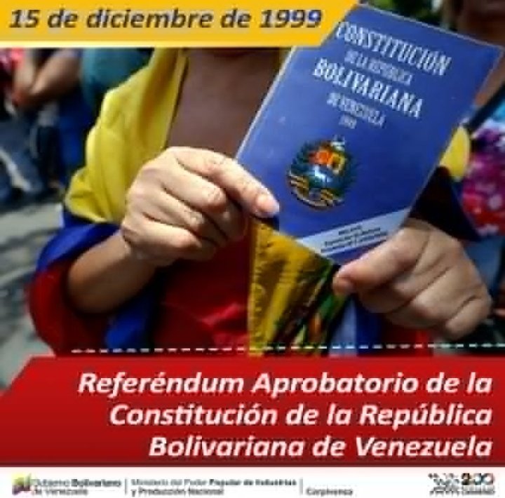 Hace 22 años, nació la V República, luego de la aprobación del marco jurídico que presentó el Cmdte. #Chávez al país, cuando aquel 15 de diciembre de 1999 la CRV es sometida a referéndum popular que respaldo la mayoría el Pueblo con su voto
#22AñosConstitucionBolivariana