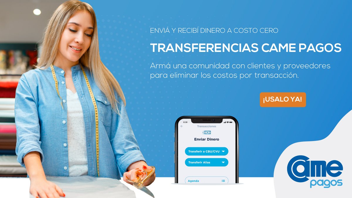 Enviá y recibí dinero fácilmente entre cuentas CAME PAGOS o a cualquier cuenta bancaria o virtual. Descargá la APP y creá tu cuenta:

📱 Android ➡️ bit.ly/3932vKl
📱 iOS ➡️ apple.co/2Pt4nEn

🖥️ camepagos.com.ar