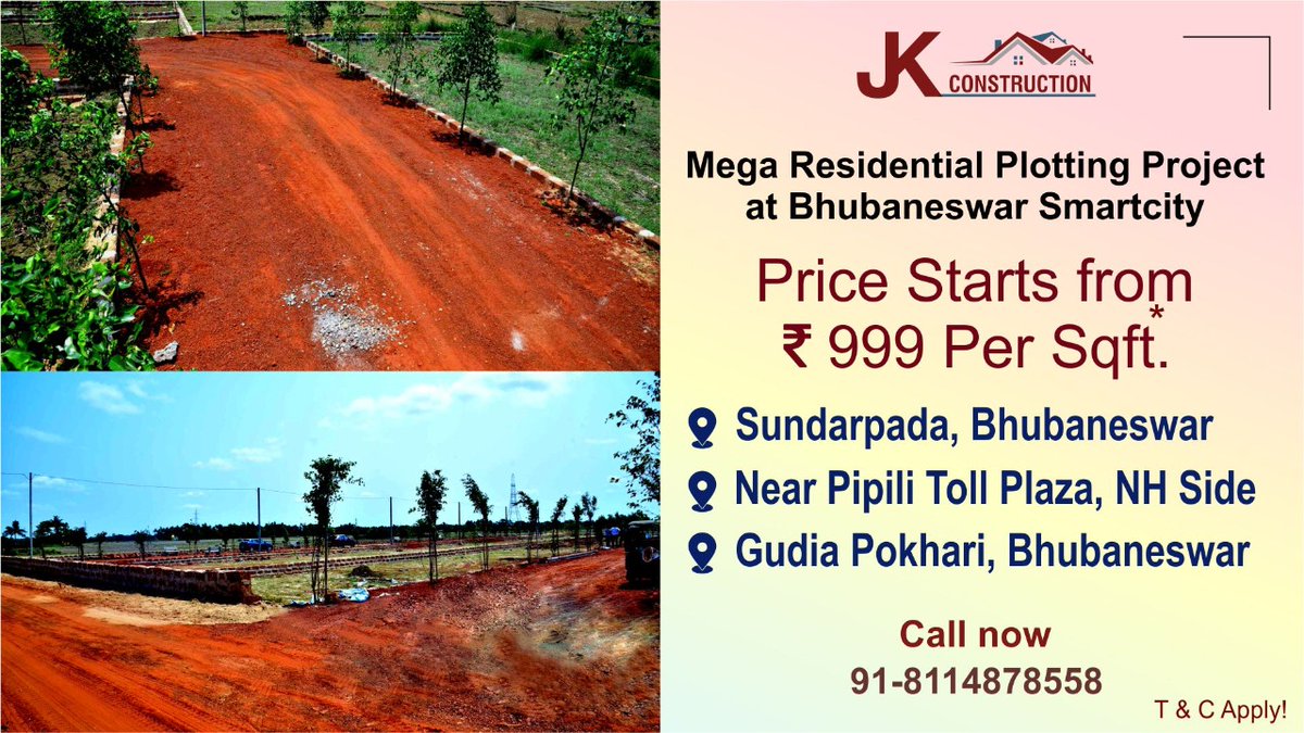 jkbbsr's tweet photo. Are you planning to buy a Residential plot in Bhubaneswar? 

For Site Visit or Photo/ Video please call us on +91 8114878558  or
 Visit our website  https://t.co/J6wsHqnOO3

#JK #construction #constructioncompany #realestate #realestateinvestor  #Residentialplots #JKConstructions https://t.co/SY9M9Ih2RP
