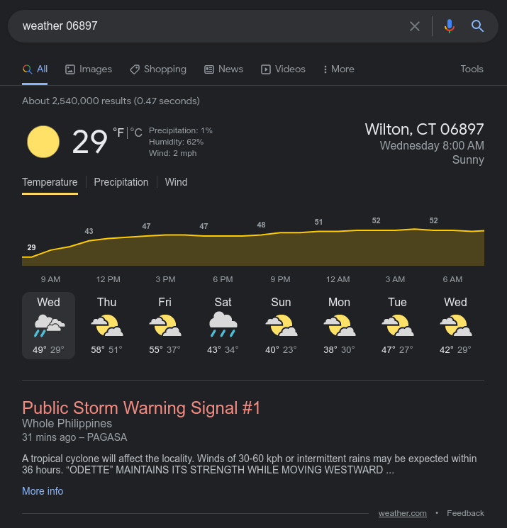 danfuhry's tweet photo. I searched for weather in my zipcode and got my local forecast, along with a cyclone alert for the Philippines... https://t.co/Z7MUcFxLko