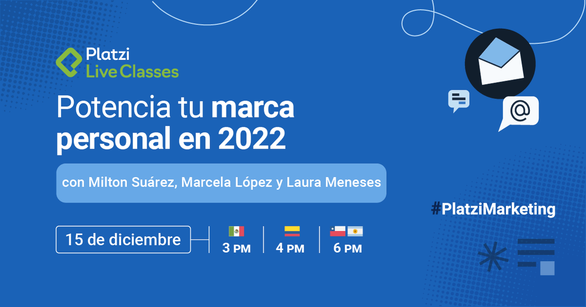 PlatziMarketing's tweet photo. HOY 🔥

Prepárate para el 2022 desde ahora y aprovecha tu marca personal para lograr tus objetivos en nuestro Live Class con @Miltonsuarezs @marce_lp y @Laurie_MT 

¿Dónde me inscribo? ⬇️
https://t.co/zKkAiDu2Ap https://t.co/txmyyXZrW4